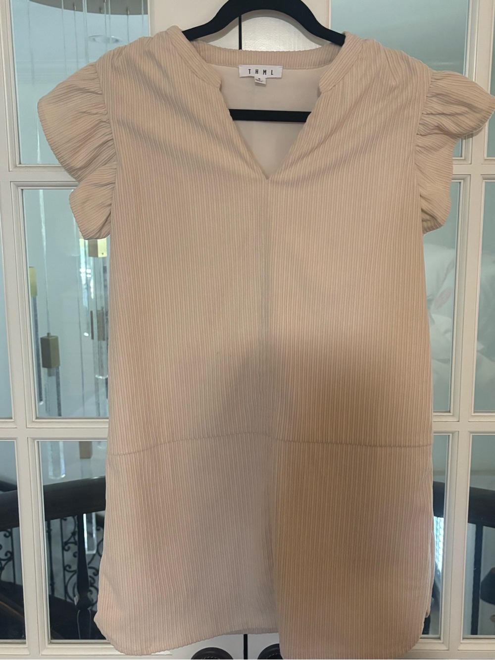 THML Cream Mini Dress with Ruffled Cap Sleeves